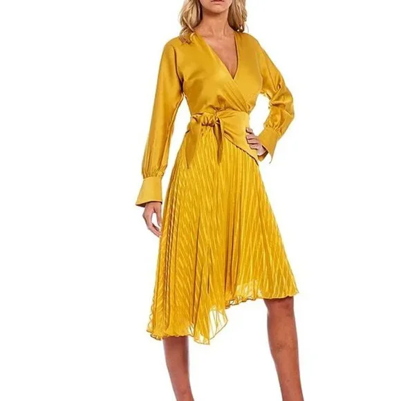 knee length dresses for ladies Mustard Yellow Dress with Print and Pocket L main image 1